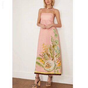 Alemais Pink Papaya linen Midi Dress